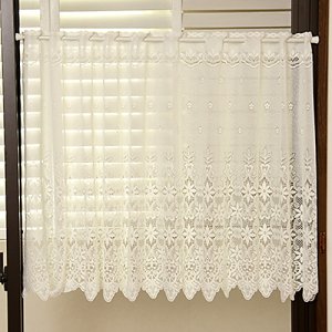 画像1: ★カフェカーテン レース 花柄 おしゃれ 3532オフホワイト LS 巾(幅)150cm×高さ30・50・75・100ｃｍ丈 1枚入【在庫品】メール便可(1枚まで)