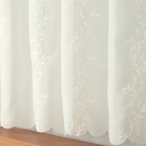 画像5: ★カフェカーテン 2494刺繍ストライプオフホワイト 良く透けるボイル生地 小枝 ボタニカル 巾(幅)145×高さ45・70cm丈 1枚入【在庫品】メール便可(1枚まで)