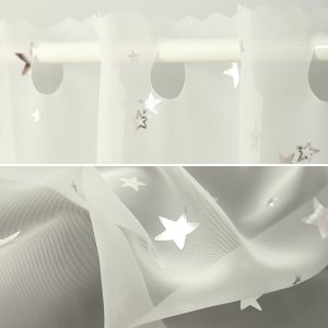 画像5: ★カフェカーテン 星柄 輝く箔プリント 良く透けるボイル生地 2492星柄箔プリントSV 星 スター 子供部屋 巾(幅)145×高さ45・70cm丈 1枚入【在庫品】メール便可(1枚まで)
