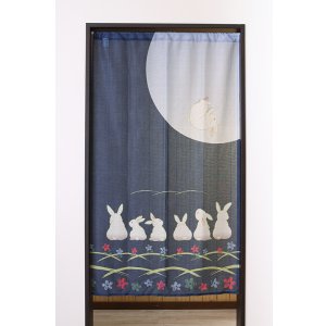 画像2: ★のれん 32013「月うさぎ」 巾85×高さ150cm【在庫品】 ノレン 暖簾 月見 月 満月 うさぎ ウサギ 兎 柄プリント メール便可(1枚まで)