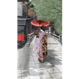 画像2: ★のれん 3179「祇園舞妓」 巾85×高さ150cm【在庫品】 ノレン 暖簾 京都 メール便可(1枚まで)