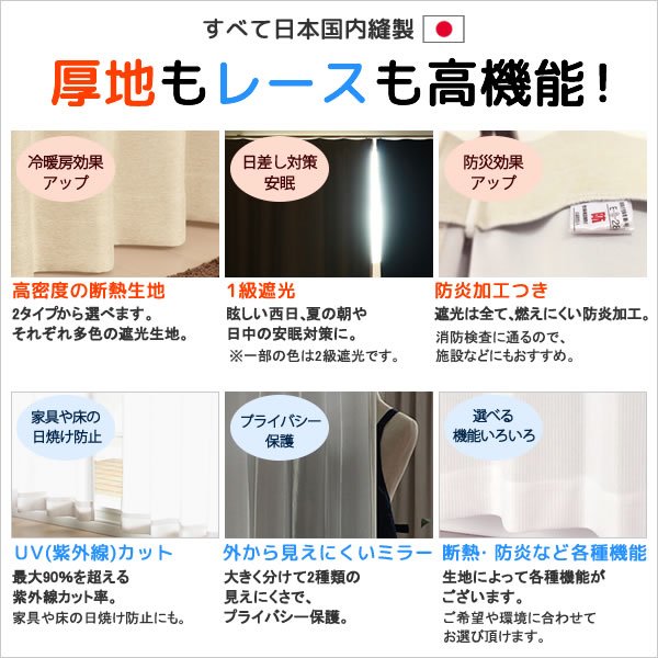 画像3: ★【送料無料】高機能スペシャルセット 1級(2級)遮光防炎加工カーテンとミラーレース 既製品【在庫品】 (3)