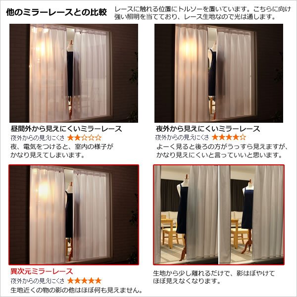 画像10: ★【送料無料】 レースカーテン ミラー UVカット率99.5% 見えにくい 断熱 遮熱 保温 4263ホワイト ストライプ柄 日本製  既製品【在庫品】 (10)