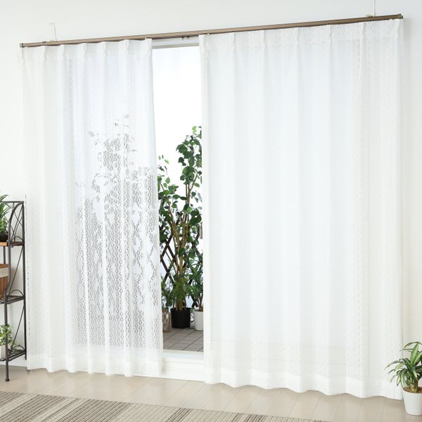 画像5: 小花柄モチーフドット柄のレースカーテン 4316ホワイト　オーダーカーテン仕様　1窓単位【受注生産A】 (5)