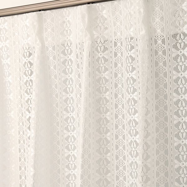 画像6: レトロ調 花柄 ストライプ柄のレースカーテン 4266オフホワイトNL 規格サイズ【受注生産A】 (6)