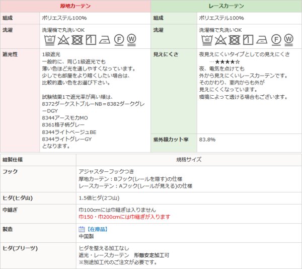 画像18: ★送料無料 アウトレット カーテン セット 20サイズ 遮光1級 無地 1級遮光 断熱 保温 8344 + 遮熱 断熱 UVカット ミラーレース 4297 おしゃれ 既製品 【在庫品】 (18)