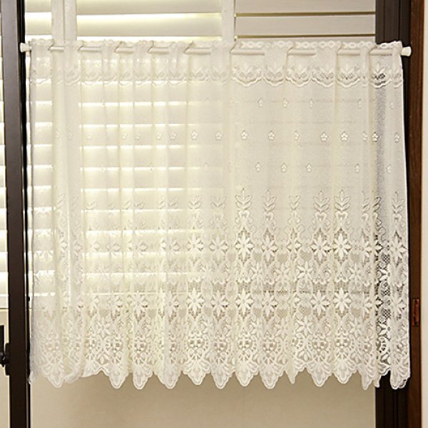 画像1: ★カフェカーテン レース 花柄 おしゃれ 3532オフホワイト LS 巾(幅)150cm×高さ30・50・75・100ｃｍ丈 1枚入【在庫品】メール便可(1枚まで) (1)