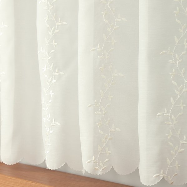 画像5: ★カフェカーテン 2494刺繍ストライプオフホワイト 良く透けるボイル生地 小枝 ボタニカル 巾(幅)145×高さ45・70cm丈 1枚入【在庫品】メール便可(1枚まで) (5)