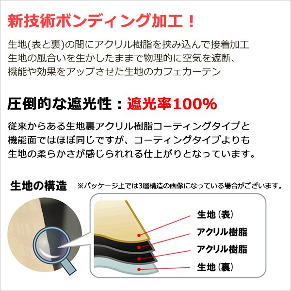 画像3: ★送料無料 カフェカーテン 遮光 ワイドサイズ 横長 幅広 遮光1級 遮光率100% 完全遮光生地 断熱 省エネ 防音生地 ボンディング加工 1枚入 5346 巾(幅)190×30cm丈 40cm丈 50cm丈 60cm丈 70cm丈 80cm丈1級遮光 【在庫品】 メール便可(1枚まで) (3)