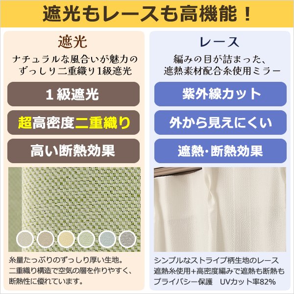 画像2: ★送料無料 カーテン 4枚セット 遮光1級 + レース セット お買い得カーテン4枚組 1級遮光カーテン2枚  レースカーテン2枚 計4枚入り カーテンセット  既製品 遮光1級 遮熱 断熱  5388 9034【在庫品】 (2)